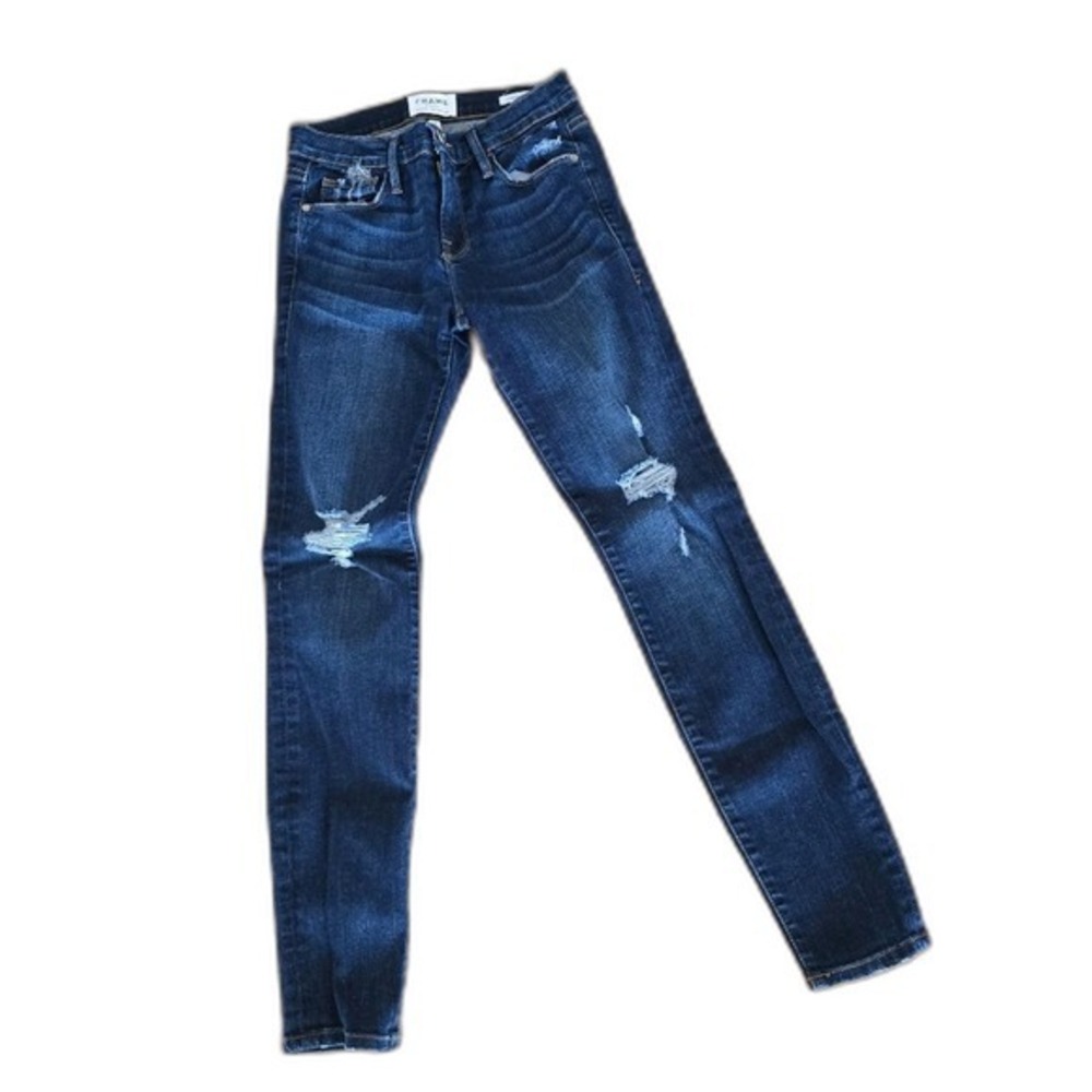 Frame Le Skinny de Jeanne Wriley Distressed Skinny Jeans LSJ148 Blue 25
